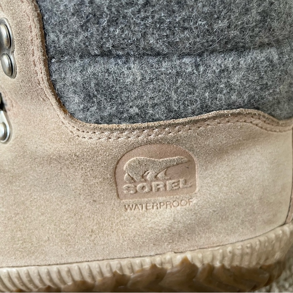 Sorel Out N About Beige Suede Women’s Lace-Up Ankle Boots 8 Waterproof Faux Fur - Picture 2 of 14